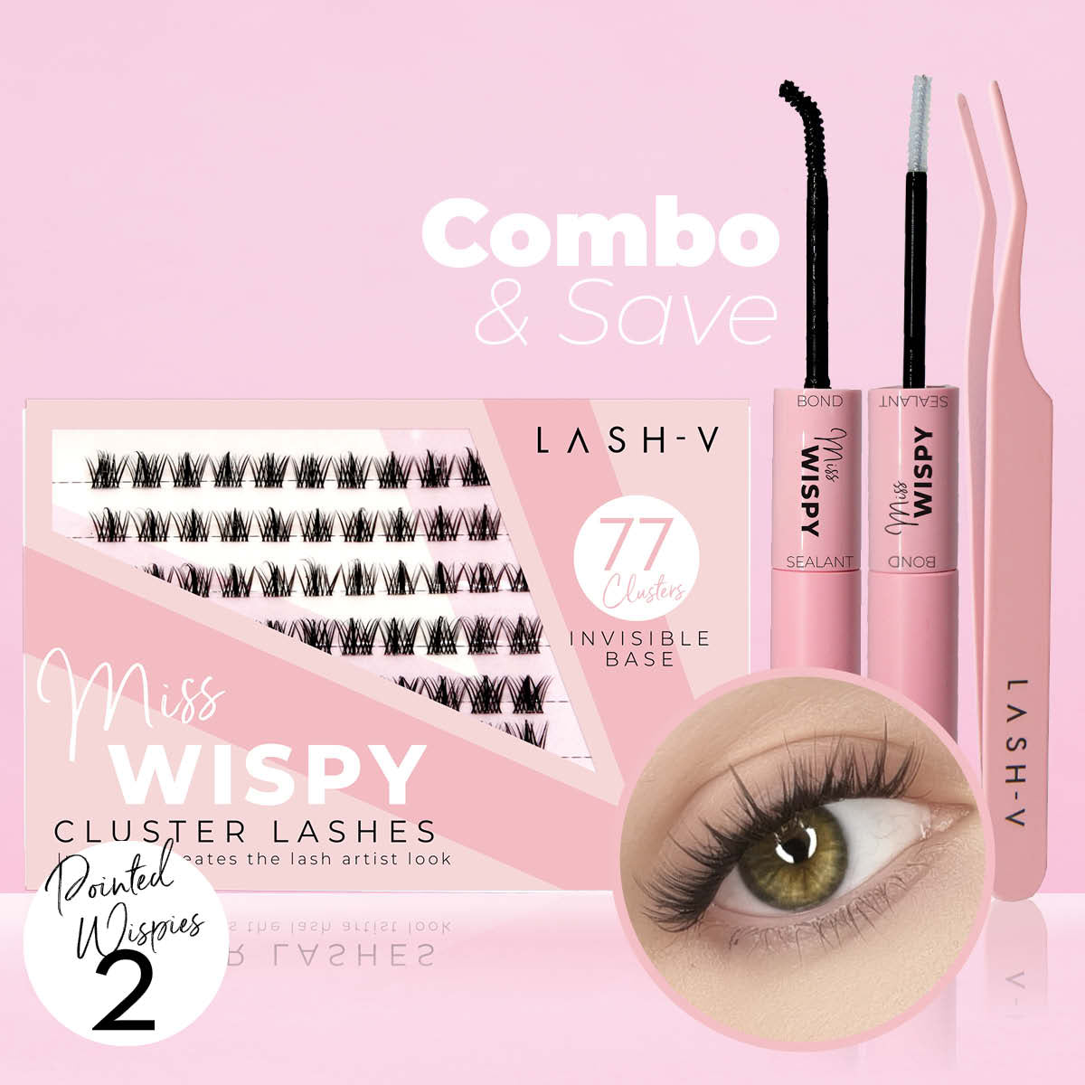 Miss Wispy Cluster Lashes - 77 Clusters Style 2 Pointed Wispies Combo Kit - One V Salon