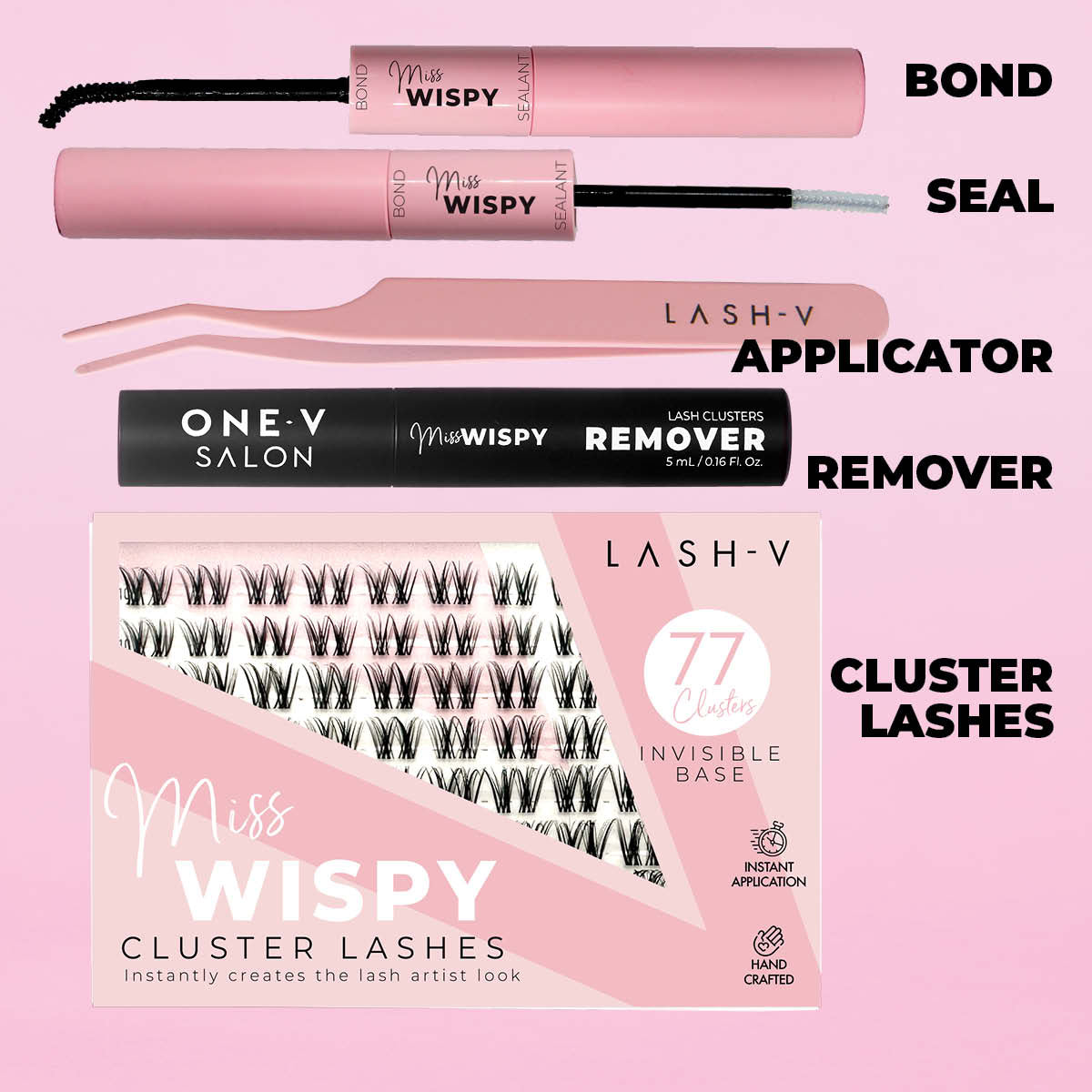 Miss Wispy Cluster Lashes - 77 Clusters Style 2 Pointed Wispies Complete Kit - One V Salon