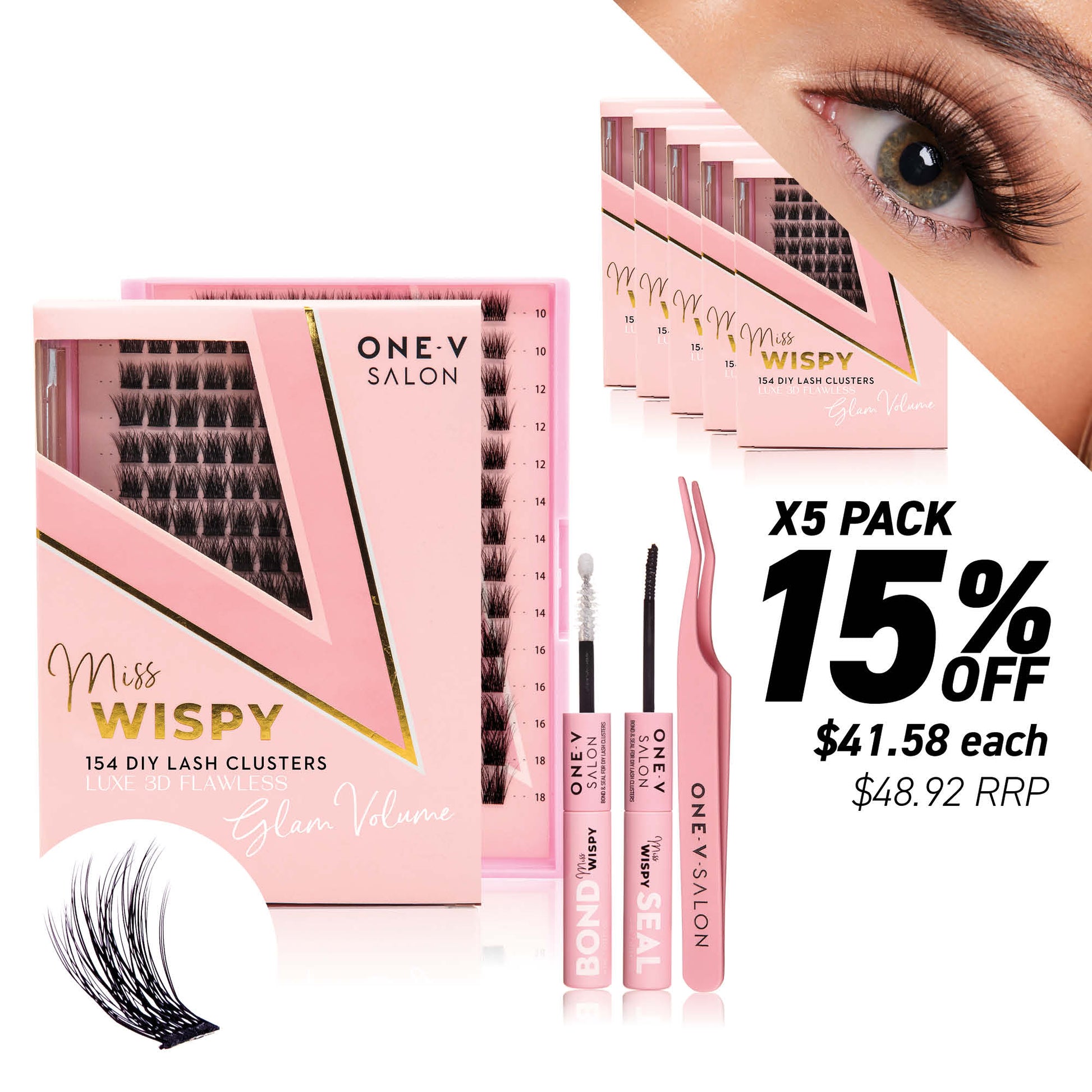 Luxe 3D Flawless -Glam Volume - 154 DIY Cluster Lashes Combo Kit (Bundle Pack) - One V Salon