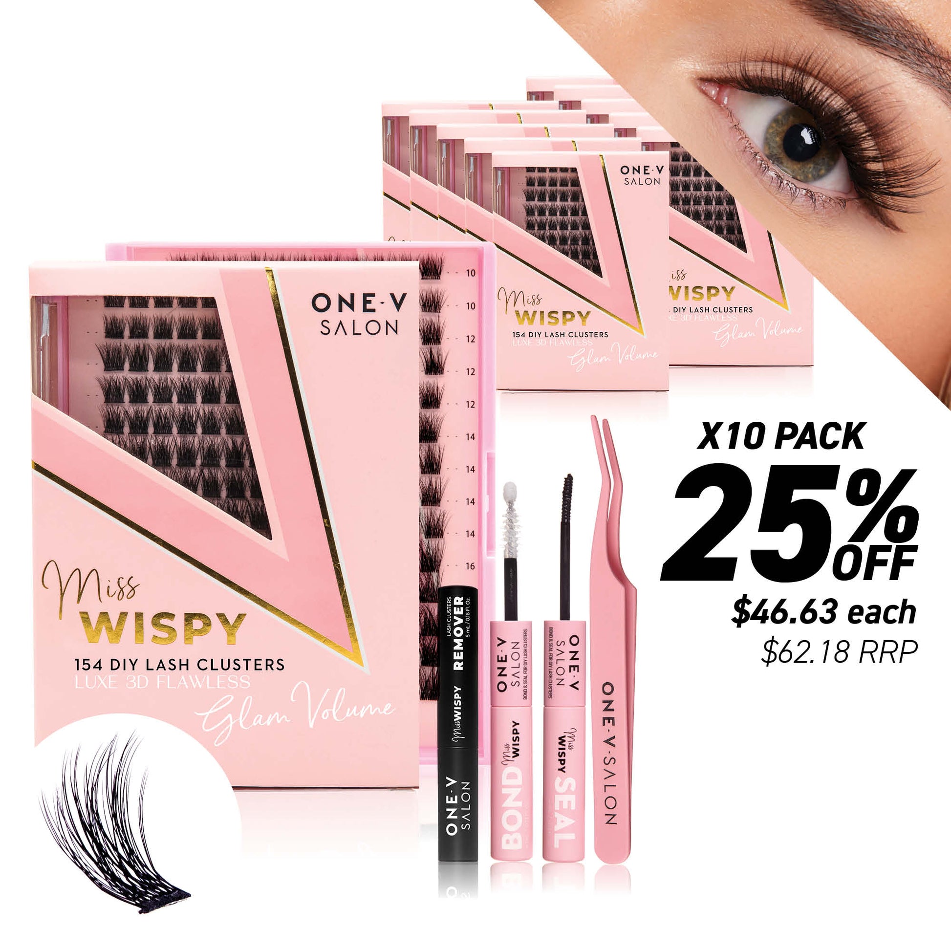 Luxe 3D Flawless -Glam Volume - 154 DIY Cluster Lashes Complete Kit (Bundle Pack) - One V Salon