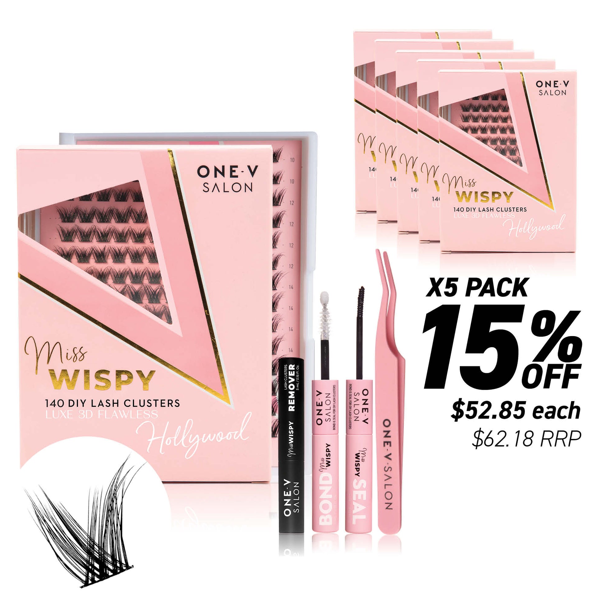 Luxe 3D Flawless -Hollywood - 140 DIY Cluster Lashes Complete Kit (Bundle Kit) - One V Salon