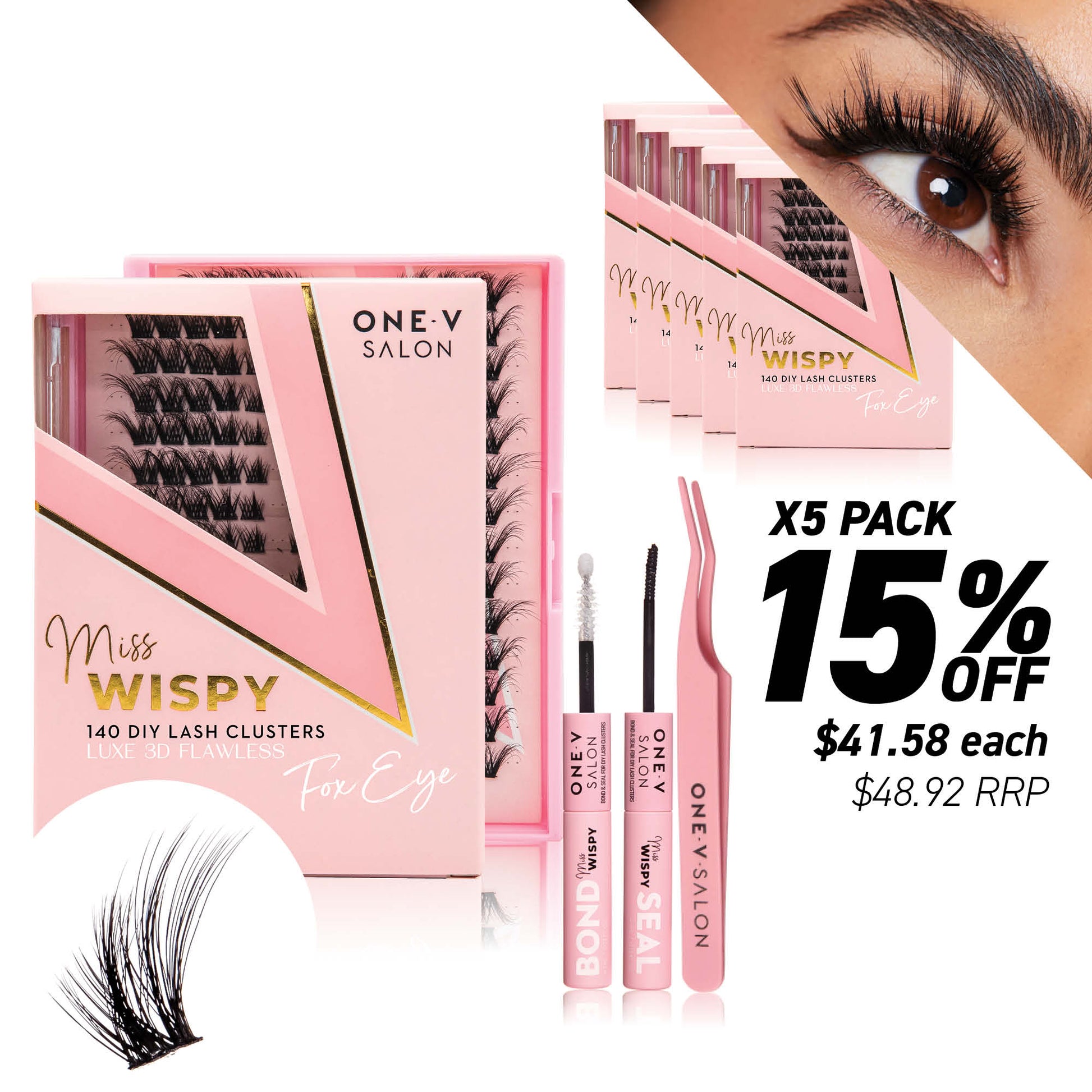 Luxe 3D Flawless - Fox Eye - 140 DIY Cluster Lashes Combo Kit (Bundle Pack) - One V Salon