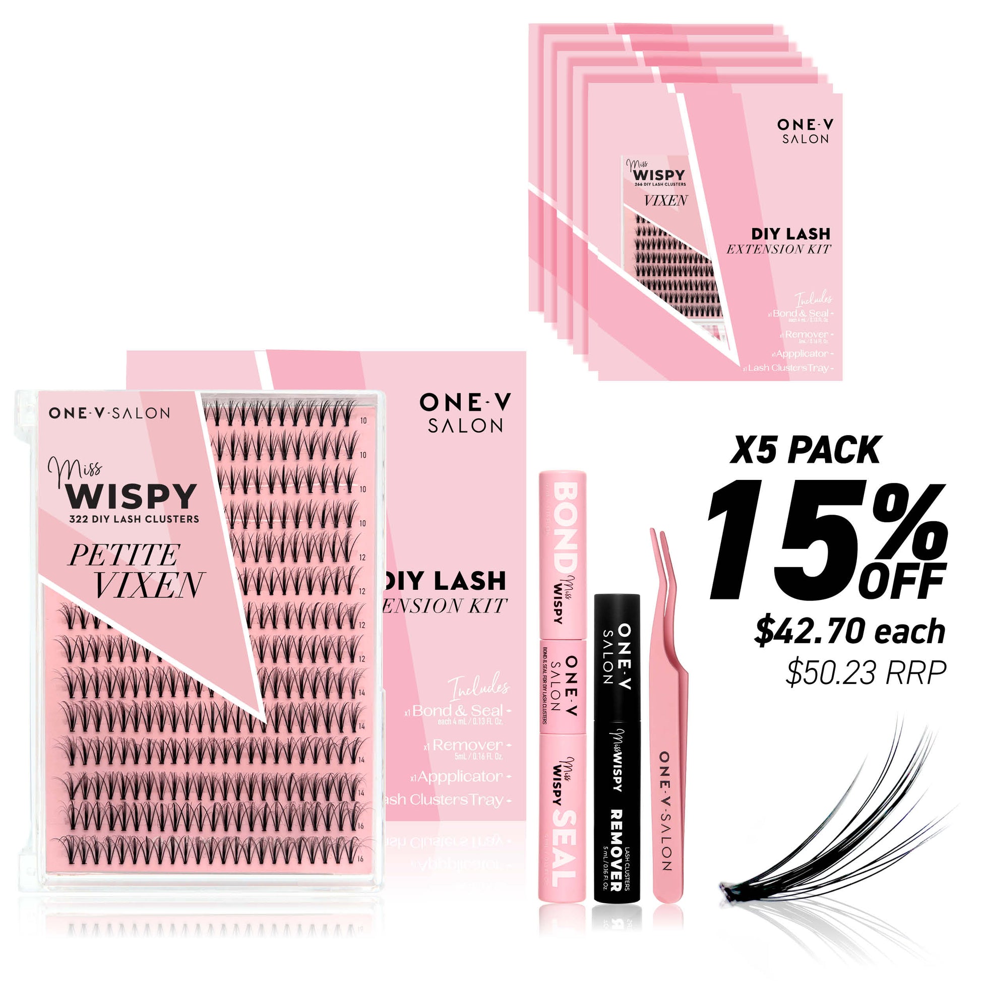 Miss Wispy Cluster Lashes - Petite Vixen Complete Kit (Bundle Pack) - One V Salon
