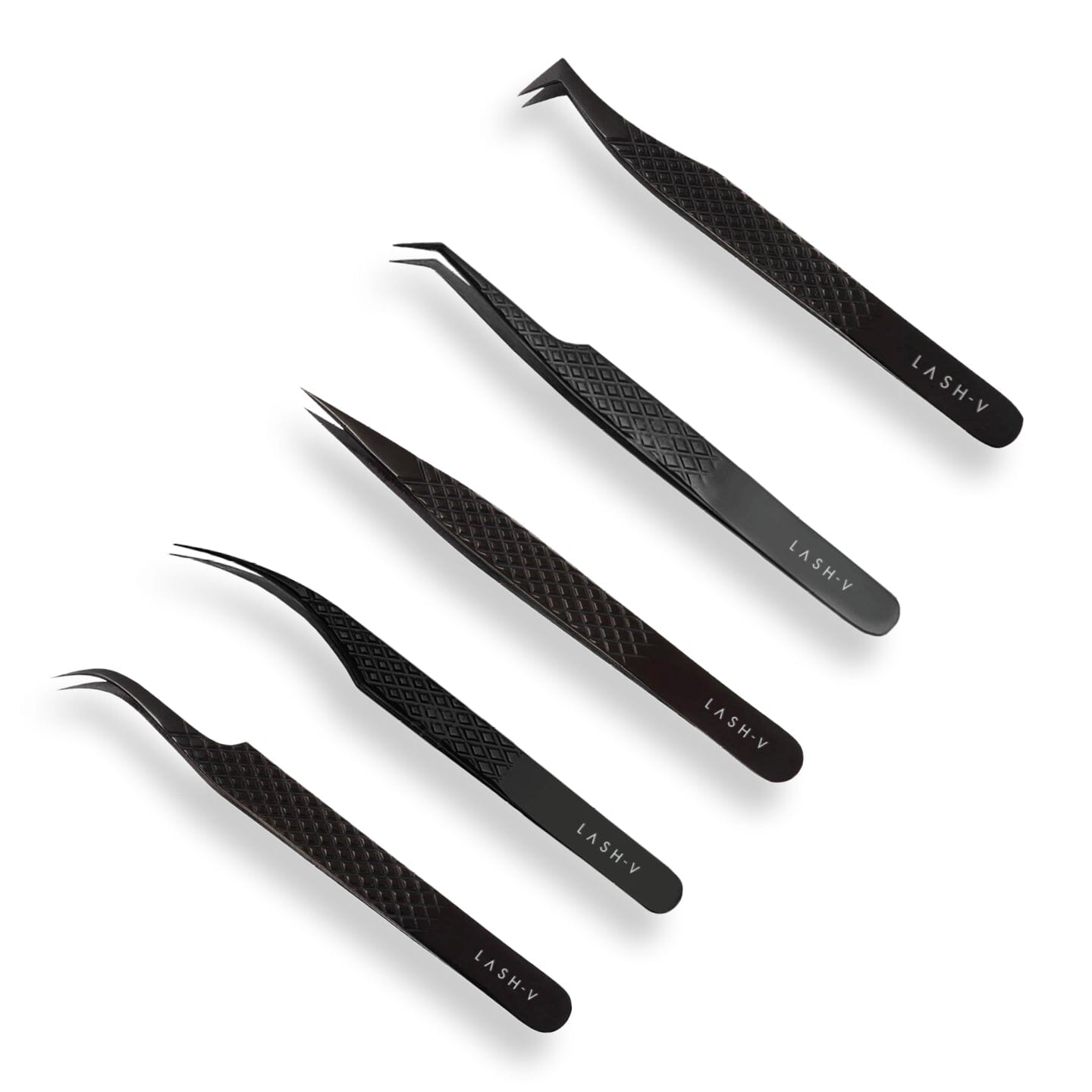 Titanium Eyelash Tweezers - 5x Pack Combo - One V Salon