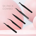 Titanium Eyelash Tweezers - 5x Pack Combo - One V Salon