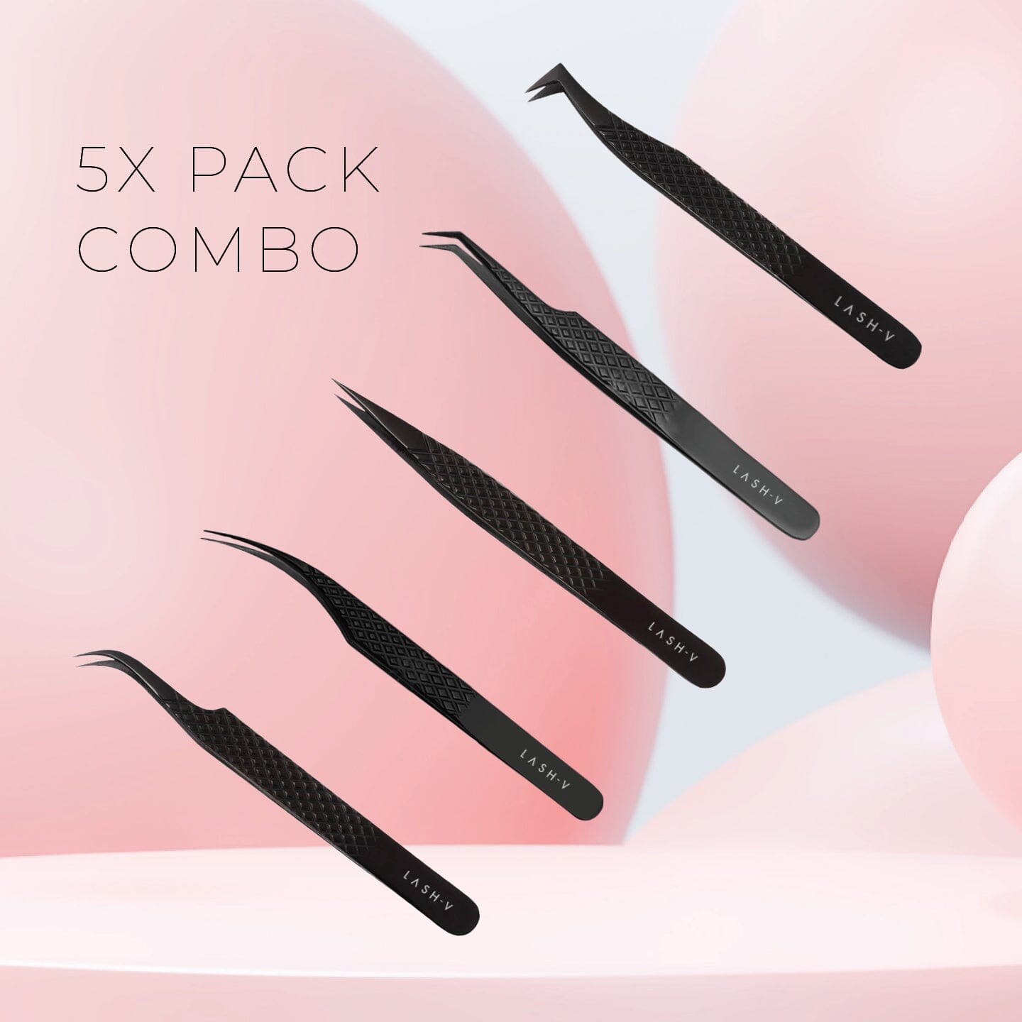 Titanium Eyelash Tweezers - 5x Pack Combo - One V Salon
