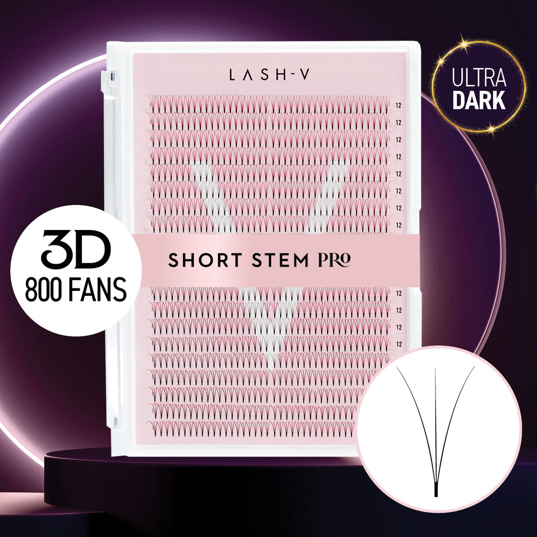 3D Premade Volume Fans Ultra Dark Short Stem – 800 Fans - One V Salon