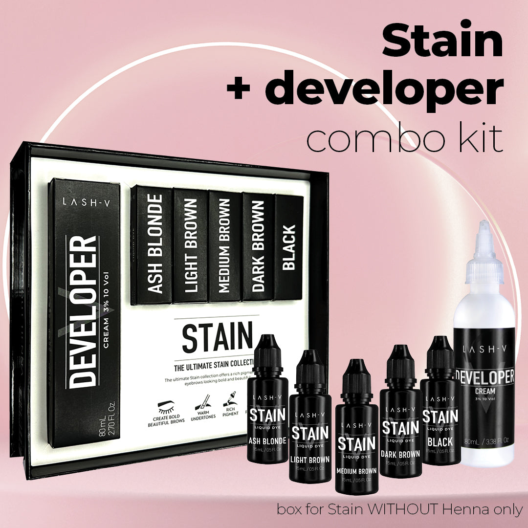 Brow Stain Combo Kit  - (all 5 colours Stain without Henna  + Developer 3%) - One V Salon