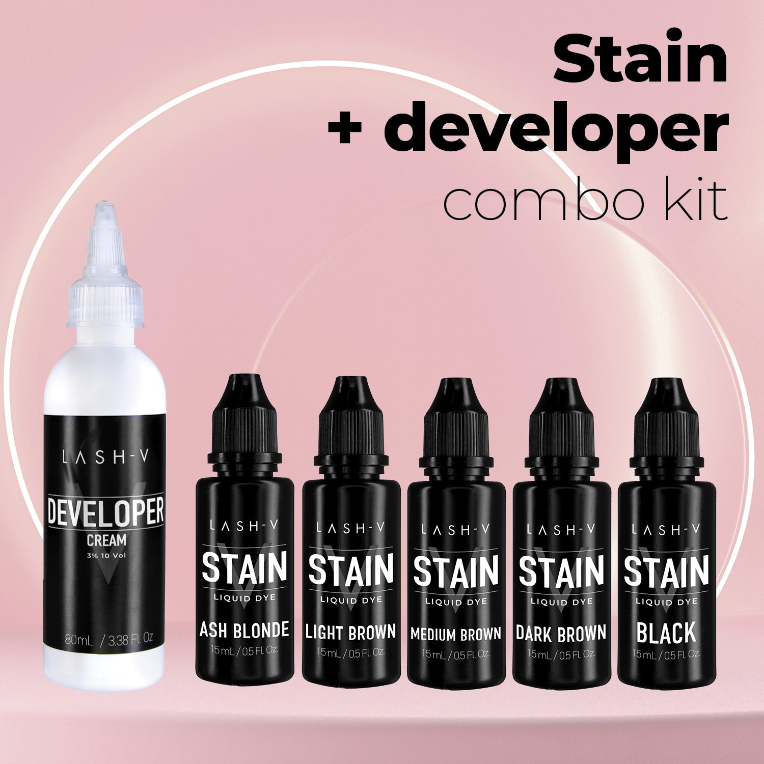 Brow Stain Combo Kit  - (all 5 colours Stain without Henna  + Developer 3%) - One V Salon