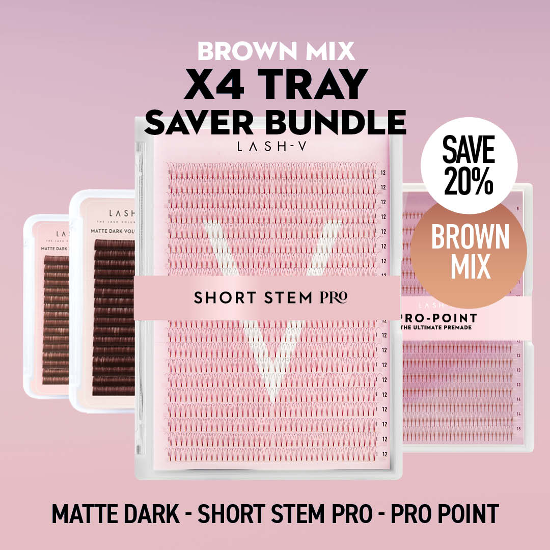 Brown Lashes Saver Bundle - x4 Trays - Matte Dark/Short Stem/Pro-point - One V Salon