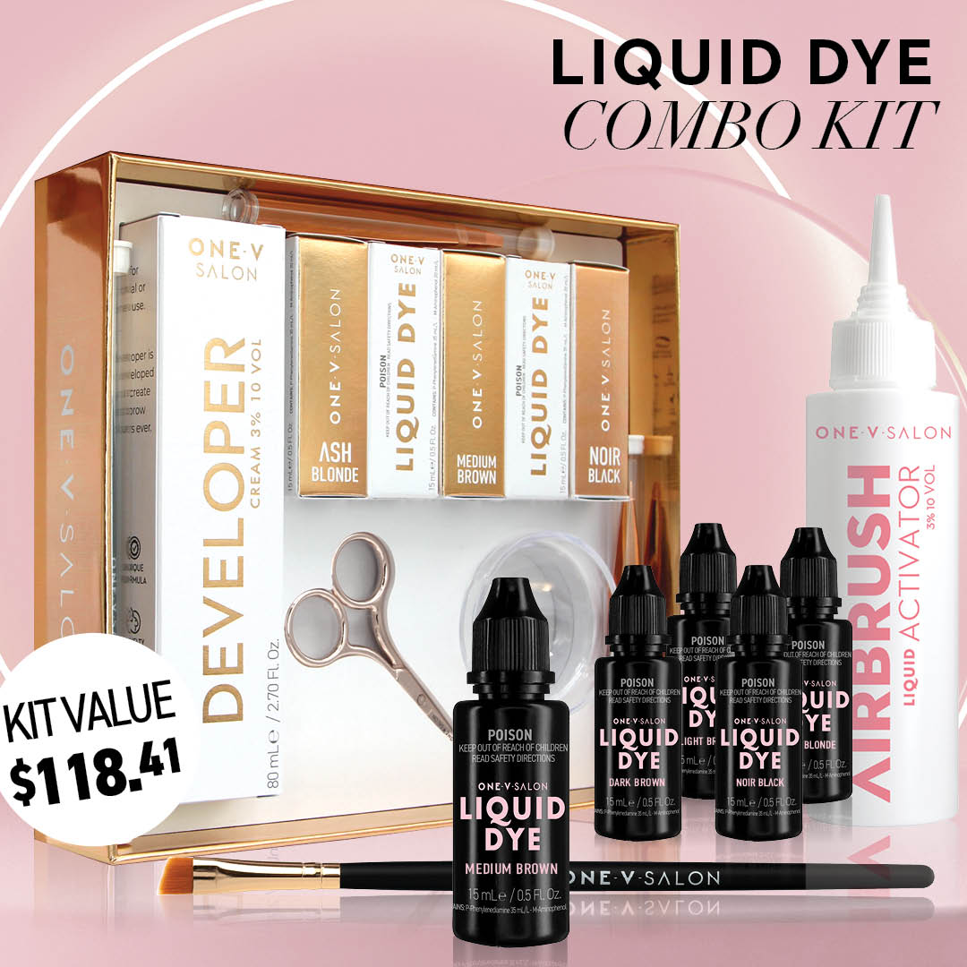 Brow Liquid Dye Complete Combo Kit - X5 colours - Airbrush Liquid Activator - One V Salon