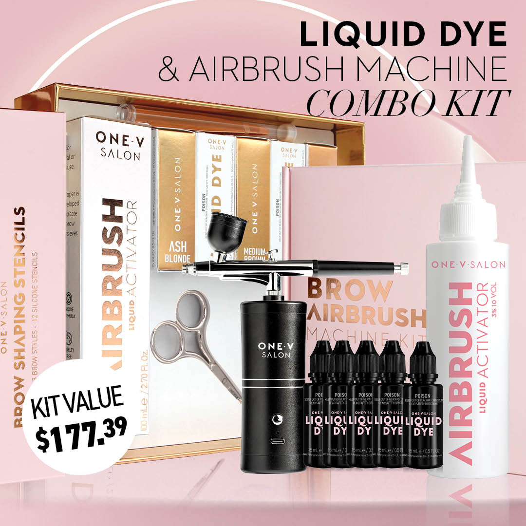 Brow Liquid Dye Complete Combo Kit & Airbrush Bundle Kit - One V Salon
