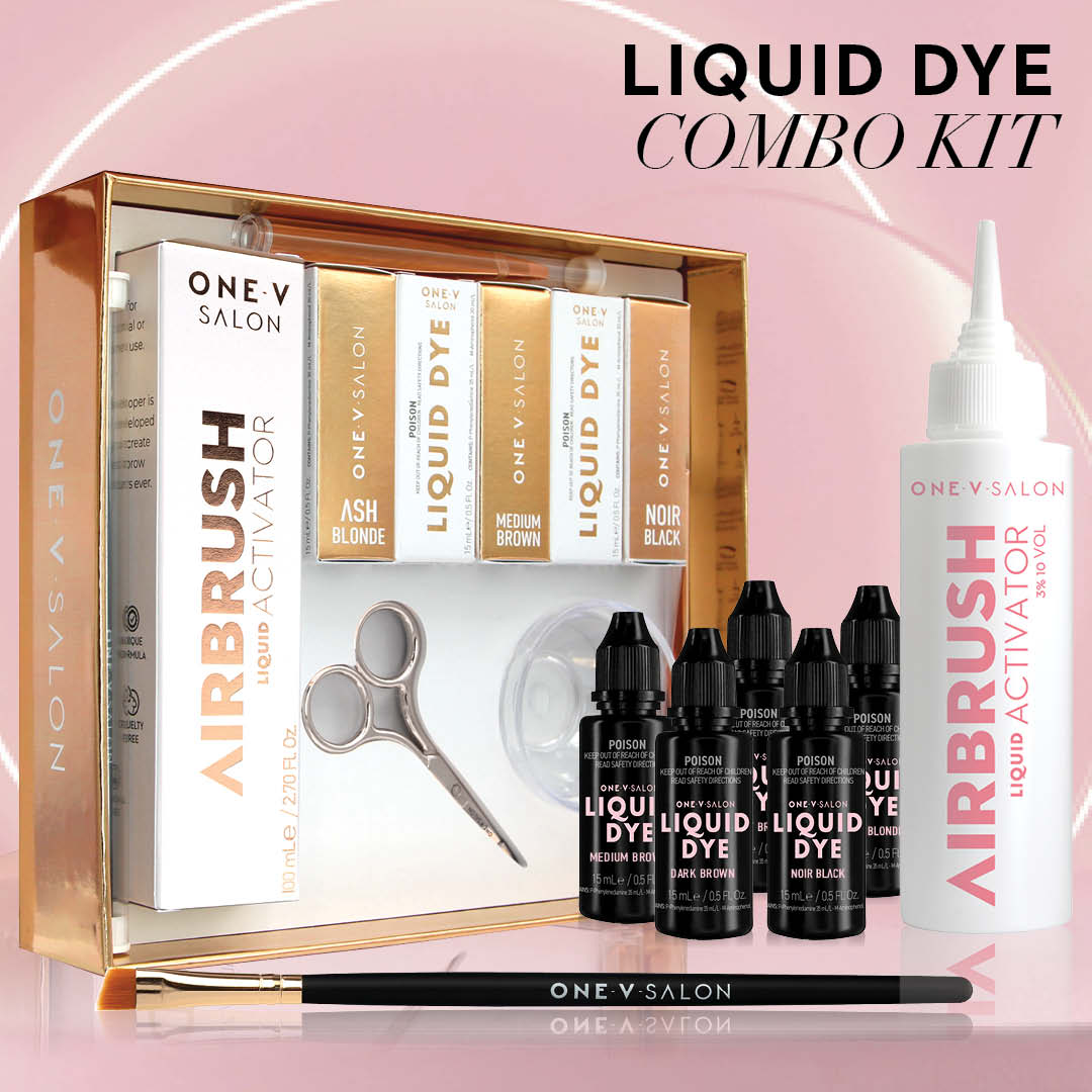 Brow Liquid Dye Complete Combo Kit  - X5 colours - Airbrush Liquid Activator - One V Salon