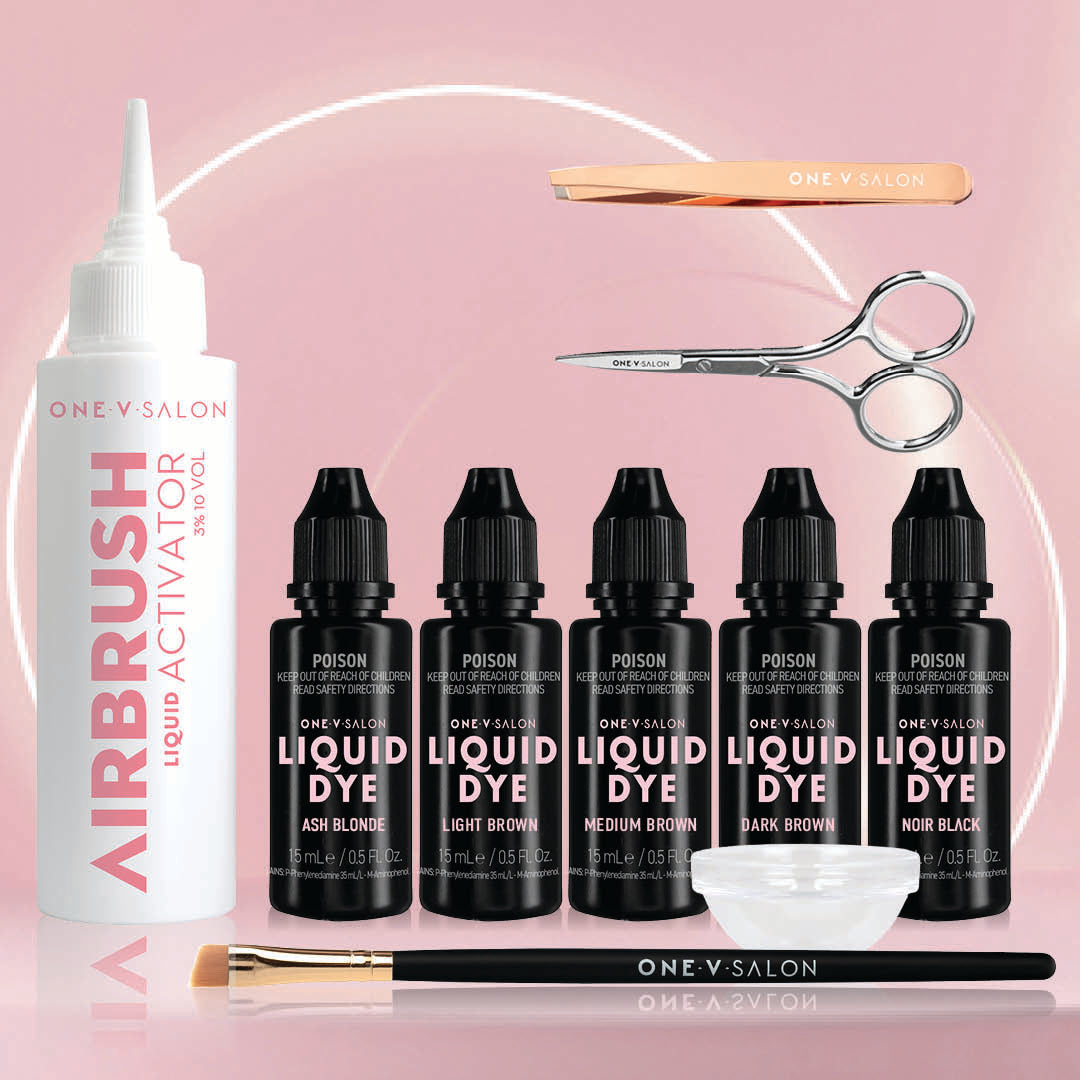 Brow Liquid Dye Complete Combo Kit - X5 colours - Airbrush Liquid Activator - One V Salon