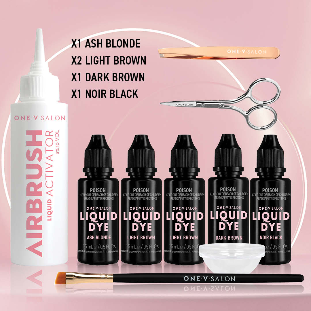 Brow Liquid Dye Complete Combo Kit - X5 colours - Airbrush Liquid Activator - One V Salon