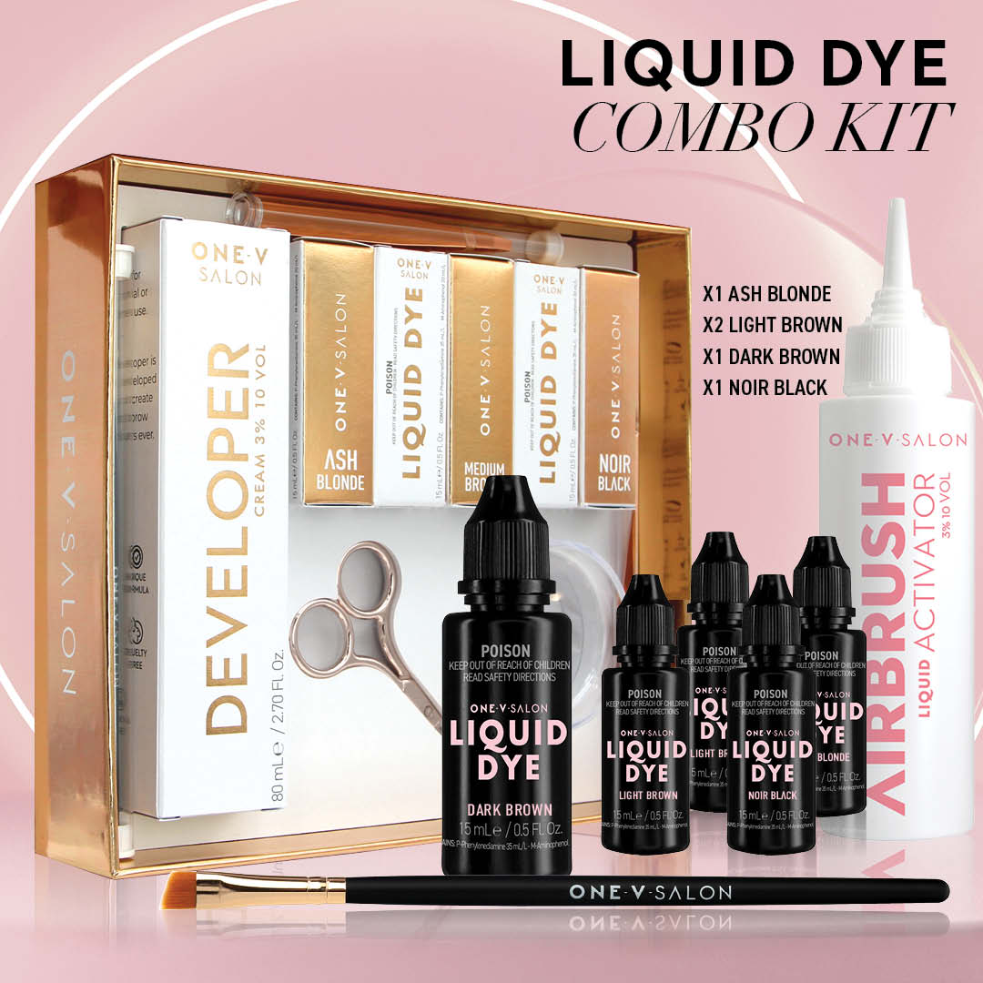 Brow Liquid Dye Complete Combo Kit - X5 colours - Airbrush Liquid Activator - One V Salon