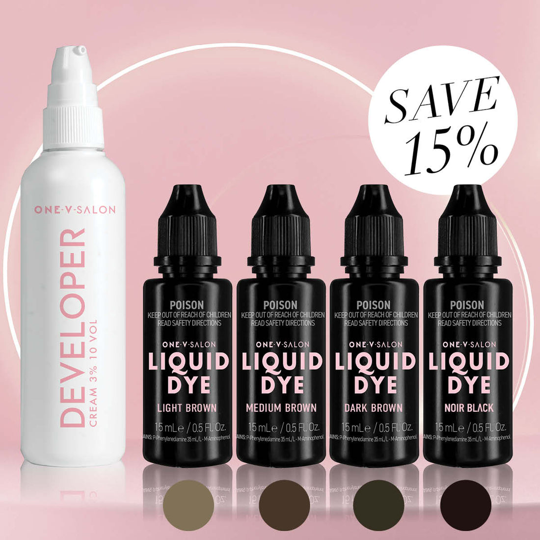Brow Liquid Dye Starter Kit - 4 colours + 1 Developer - One V Salon