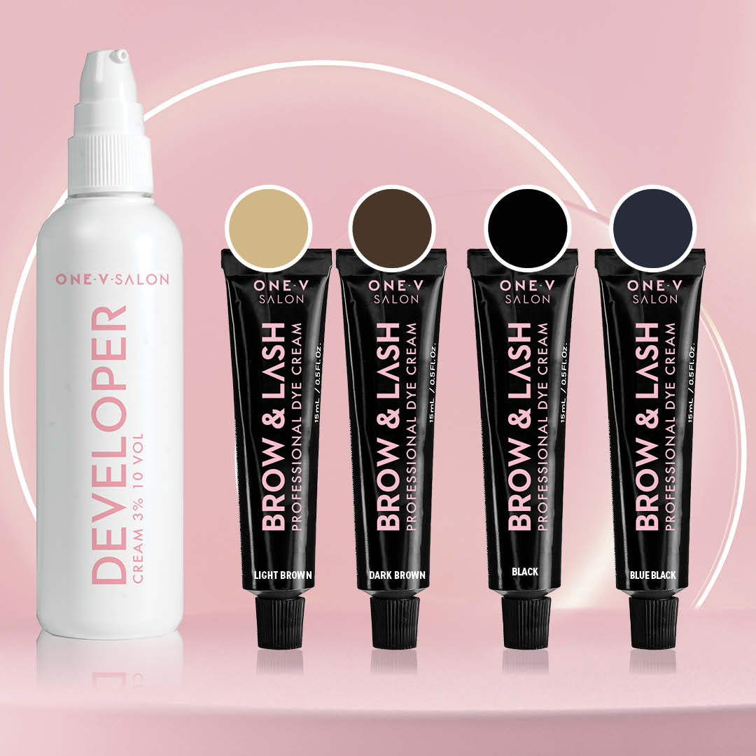 Brow & Lash Cream Dye Starter Kit - 4 Colors and 1 Developer - One V Salon