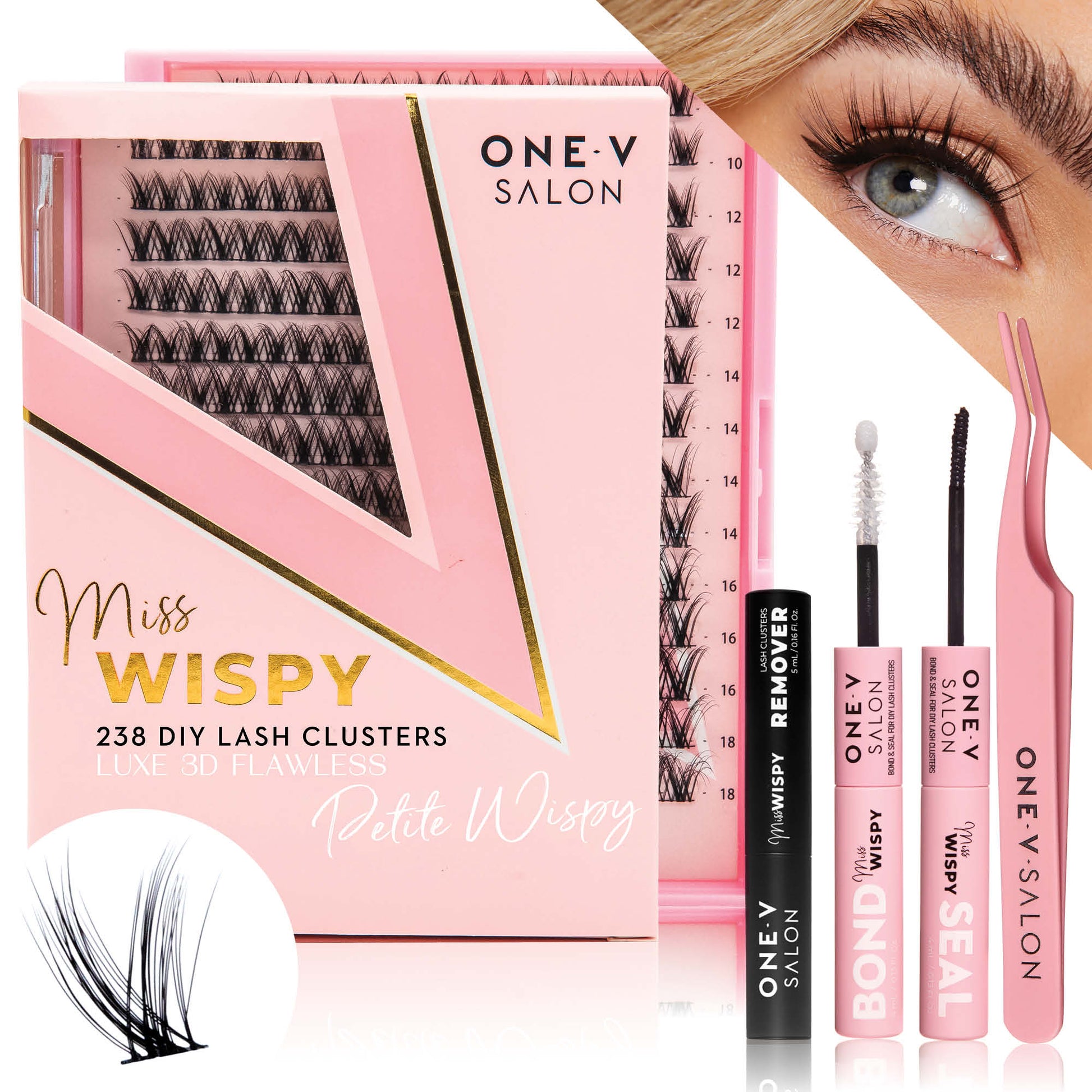 Luxe 3D Flawless -PETITE WISPY- 238 DIY Cluster Lashes Complete Kit (Bundle Pack) - One V Salon