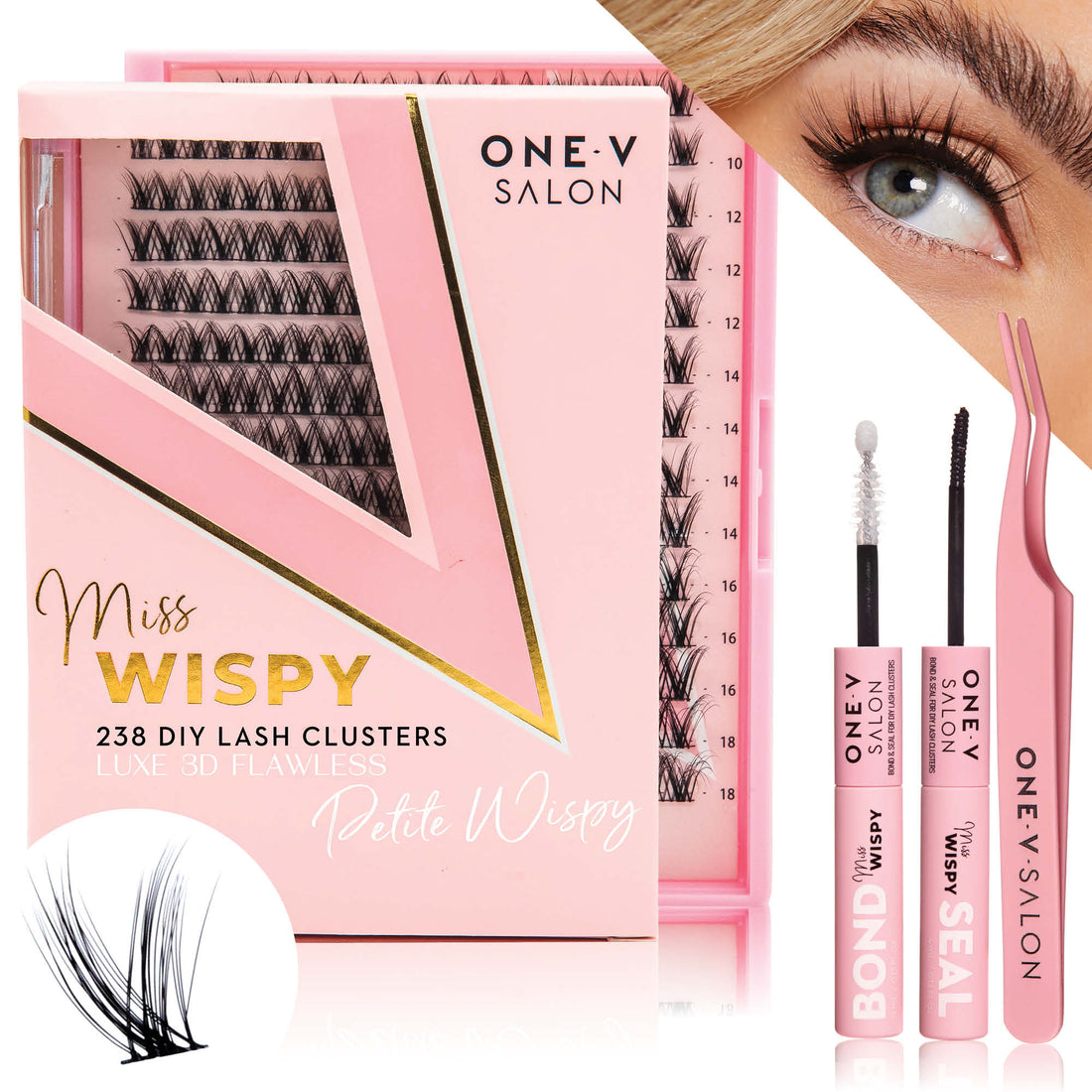 Luxe 3D Flawless -PETITE WISPY- 238 DIY Cluster Lashes Combo Kit - One V Salon