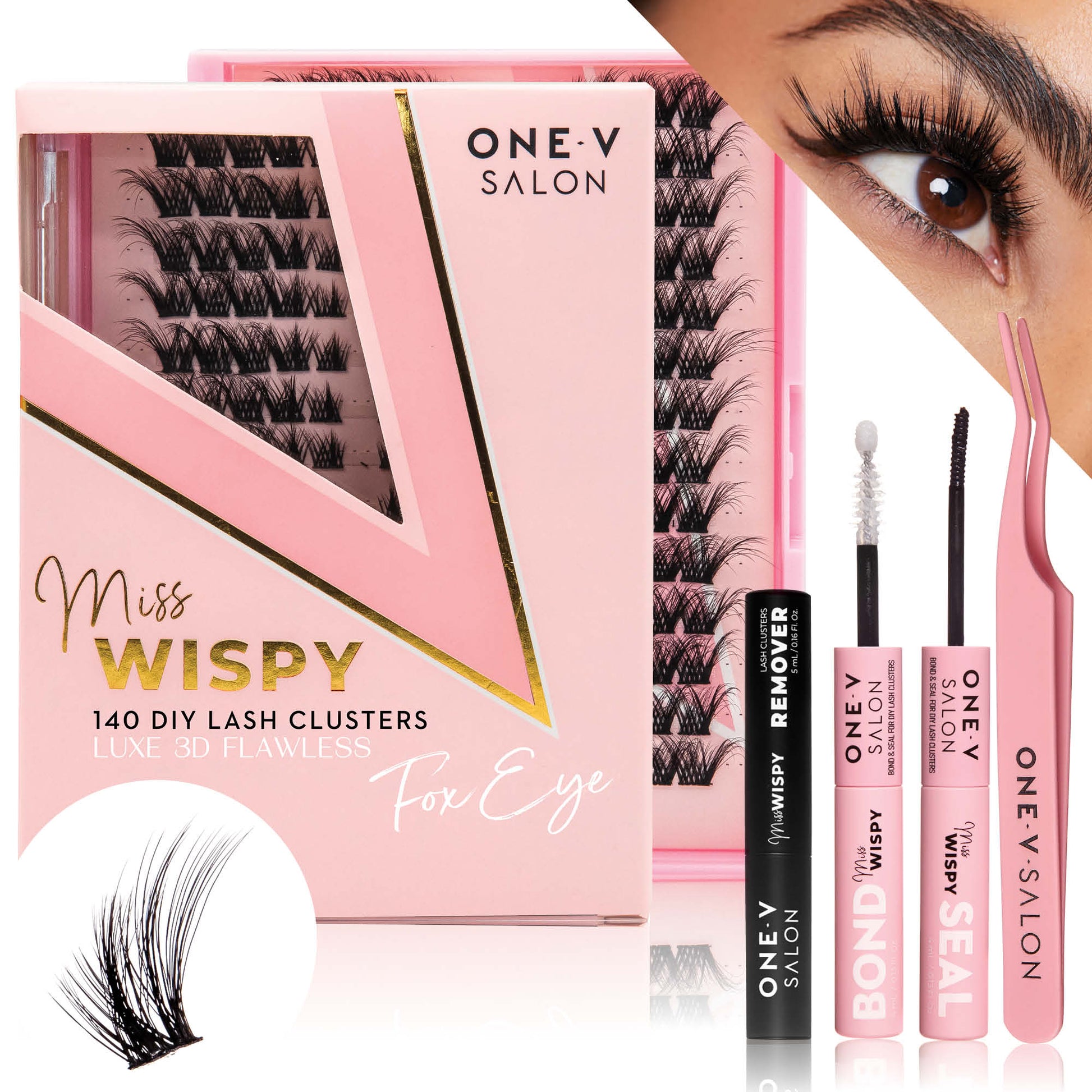 Luxe 3D Flawless - Fox Eye - 140 DIY Cluster Lashes Complete Kit (Bundle Pack) - One V Salon