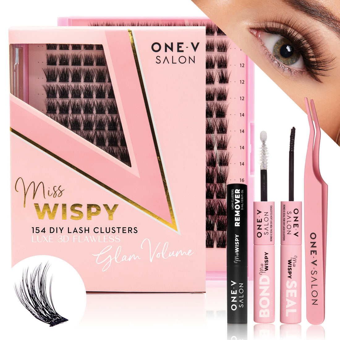 Luxe 3D Flawless -Glam Volume - 154 DIY Cluster Lashes Complete Kit - One V Salon