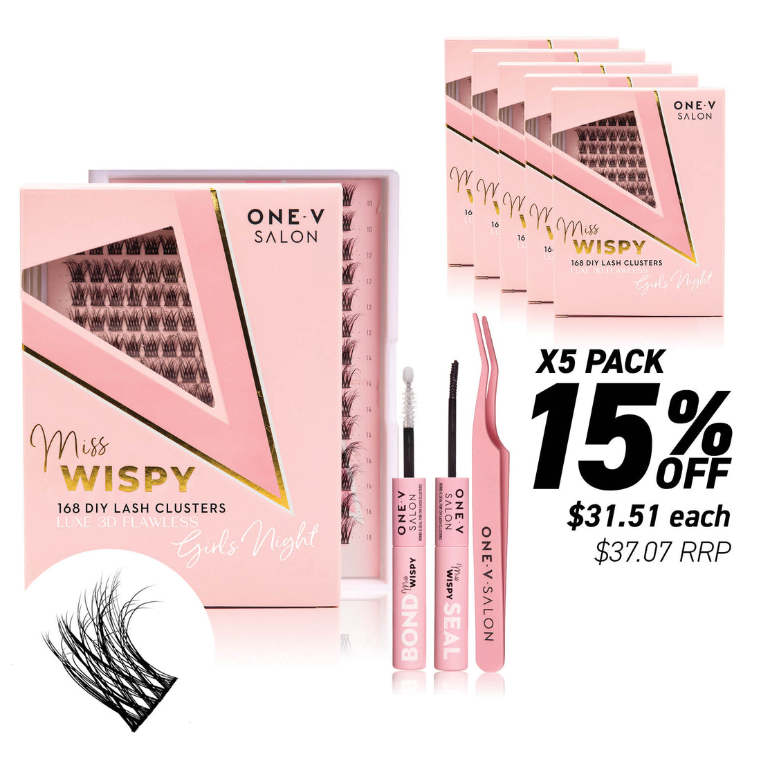 Luxe 3D Flawless - Girls Night - 168 DIY Cluster Lashes Combo Kit (Bundle Pack) - One V Salon