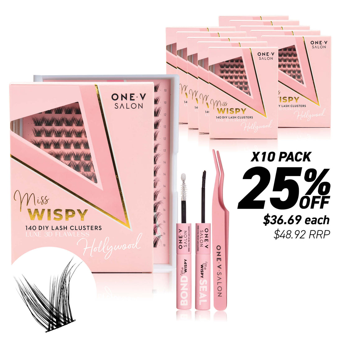 Luxe 3D Flawless -Hollywood - 140 DIY Cluster Lashes Combo Kit (Bundle Pack) - One V Salon