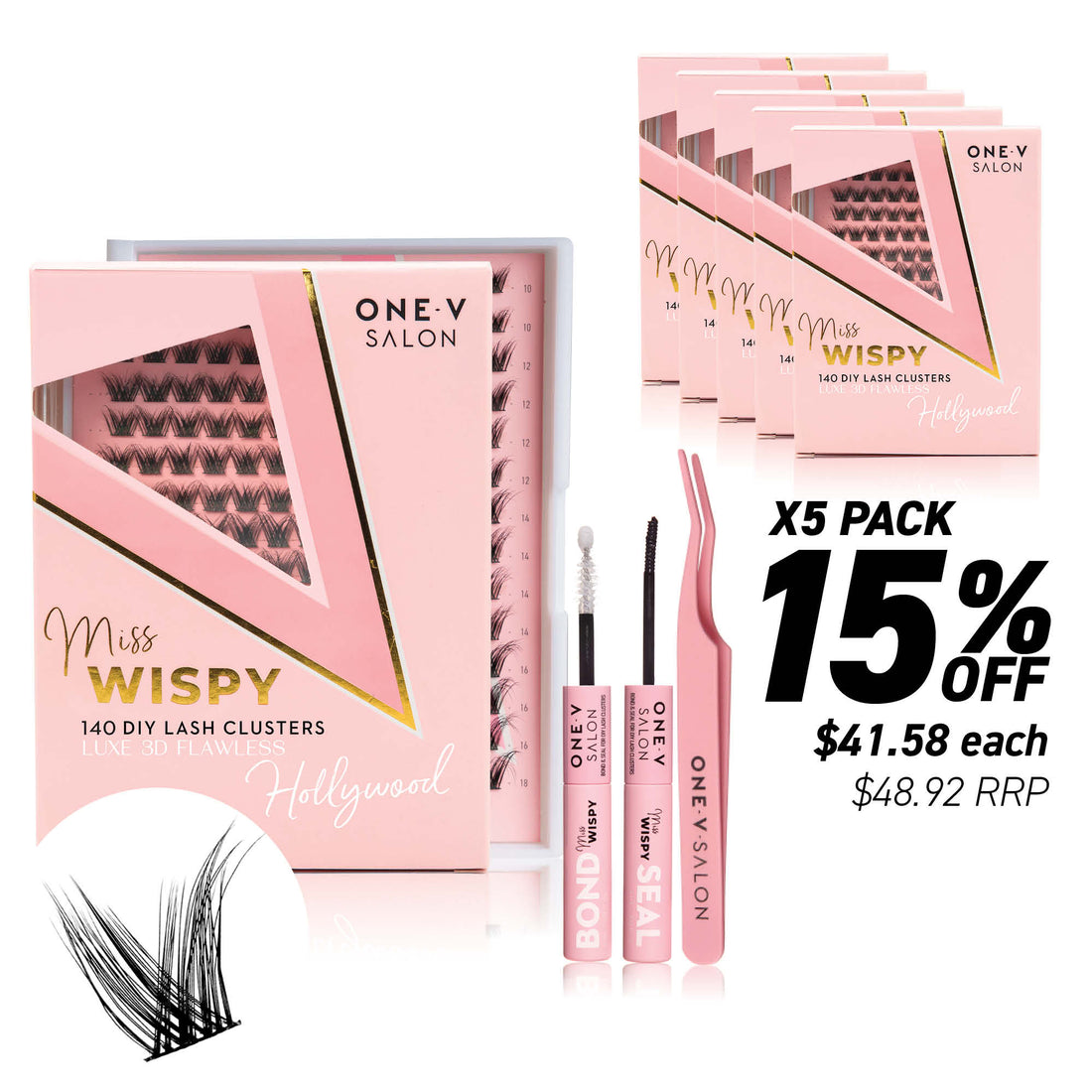 Luxe 3D Flawless -Hollywood - 140 DIY Cluster Lashes Combo Kit (Bundle Pack) - One V Salon