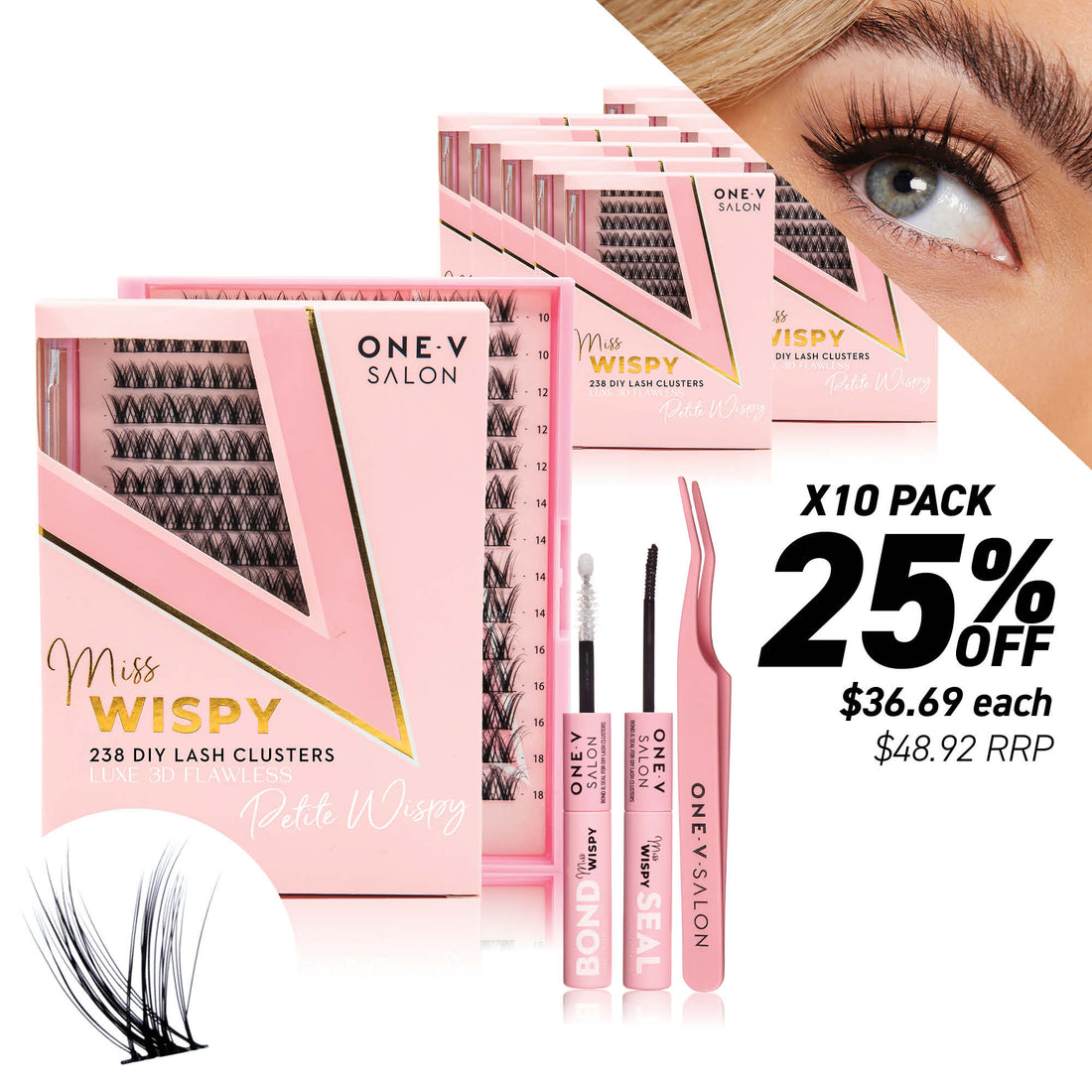 Luxe 3D Flawless -PETITE WISPY- 238 DIY Cluster Lashes Combo Kit (Bundle Pack) - One V Salon