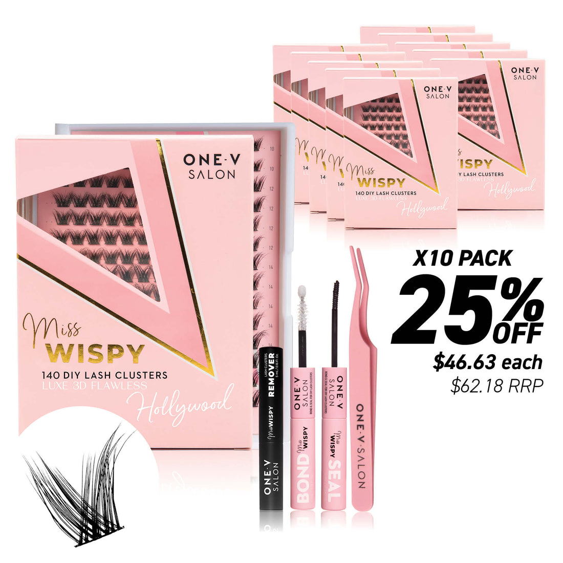 Luxe 3D Flawless -Hollywood - 140 DIY Cluster Lashes Complete Kit (Bundle Kit) - One V Salon