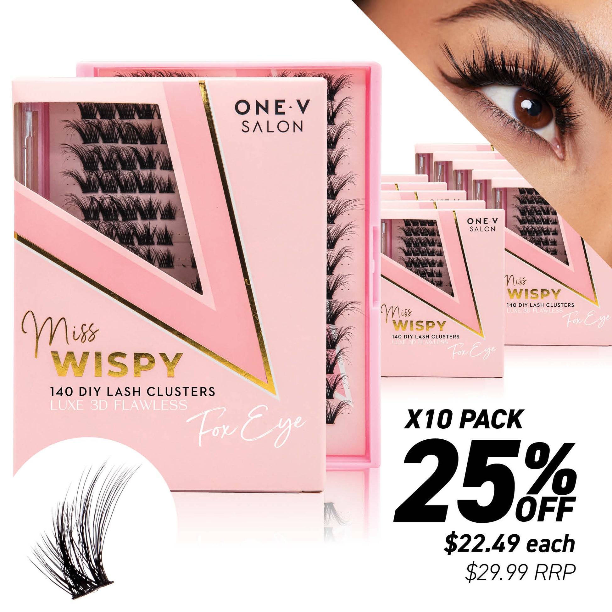 Luxe 3D Flawless - Fox Eye - 140 DIY Cluster Lashes (Bundle Pack) - One V Salon