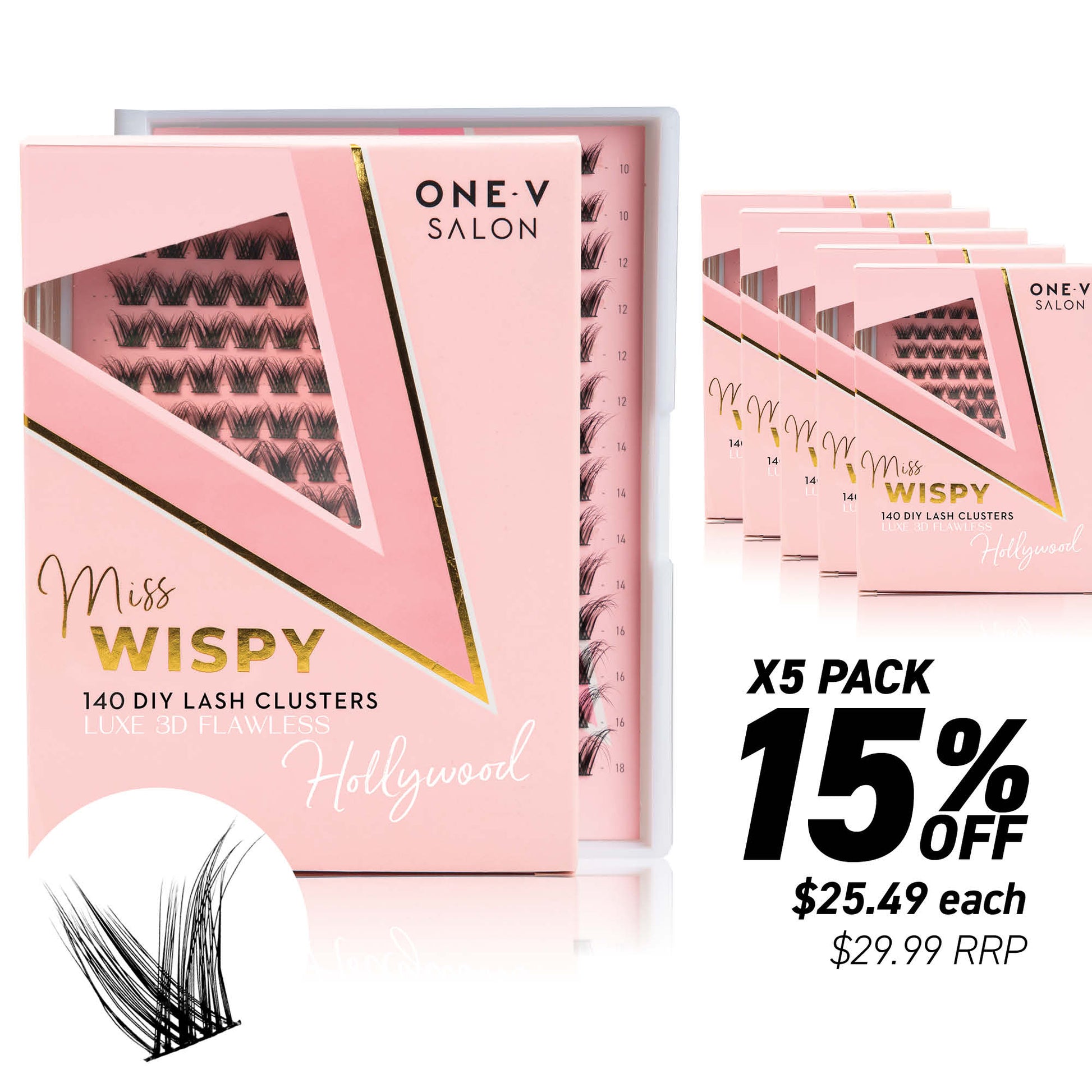 Luxe 3D Flawless -Hollywood - 140 DIY Cluster Lashes (Bundle Pack) - One V Salon