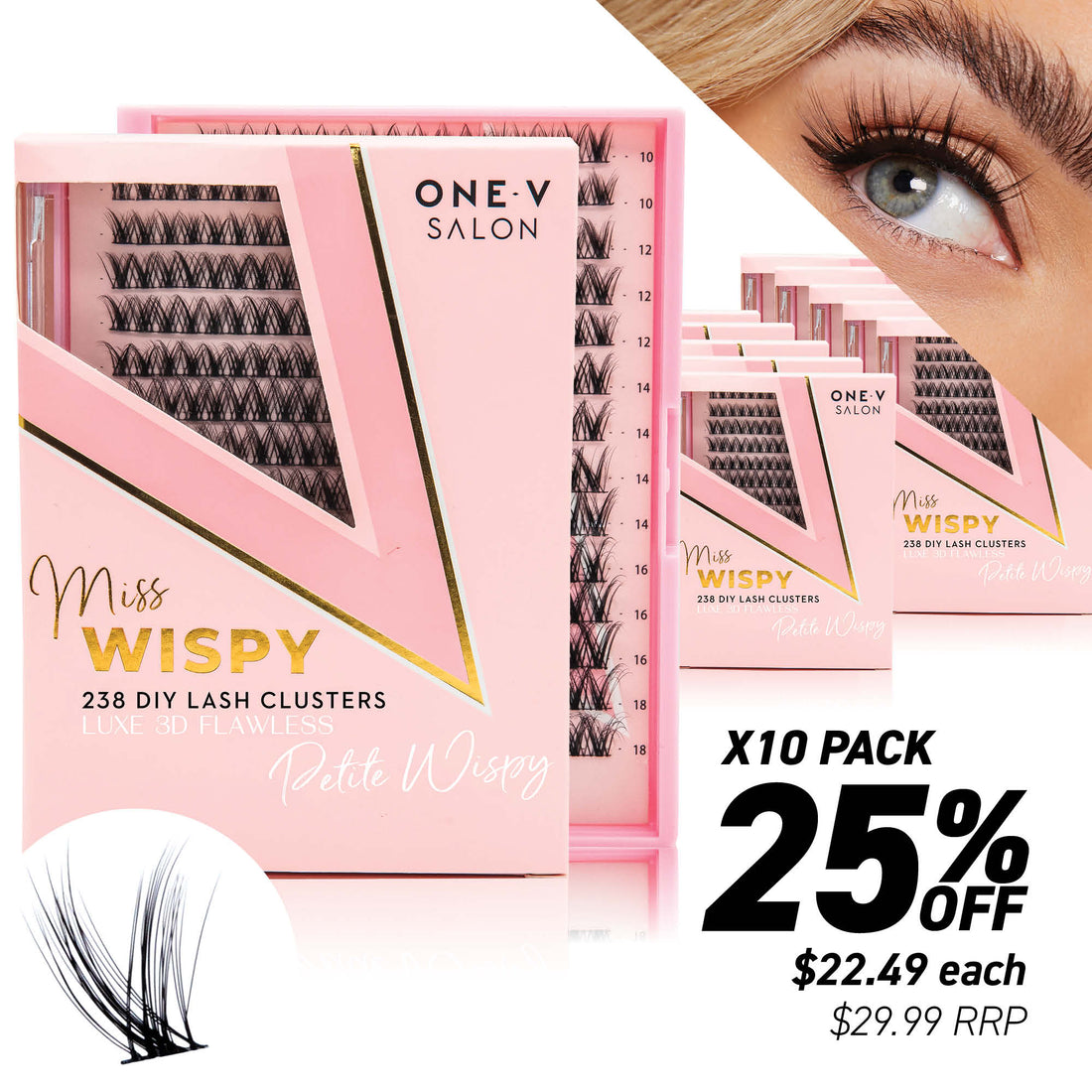 Luxe 3D Flawless -PETITE WISPY- 238 DIY Cluster Lashes (Bundle Pack) - One V Salon