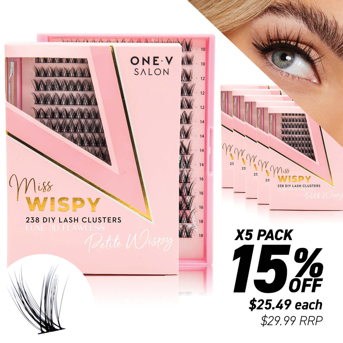 Luxe 3D Flawless -PETITE WISPY- 238 DIY Cluster Lashes (Bundle Pack) - One V Salon