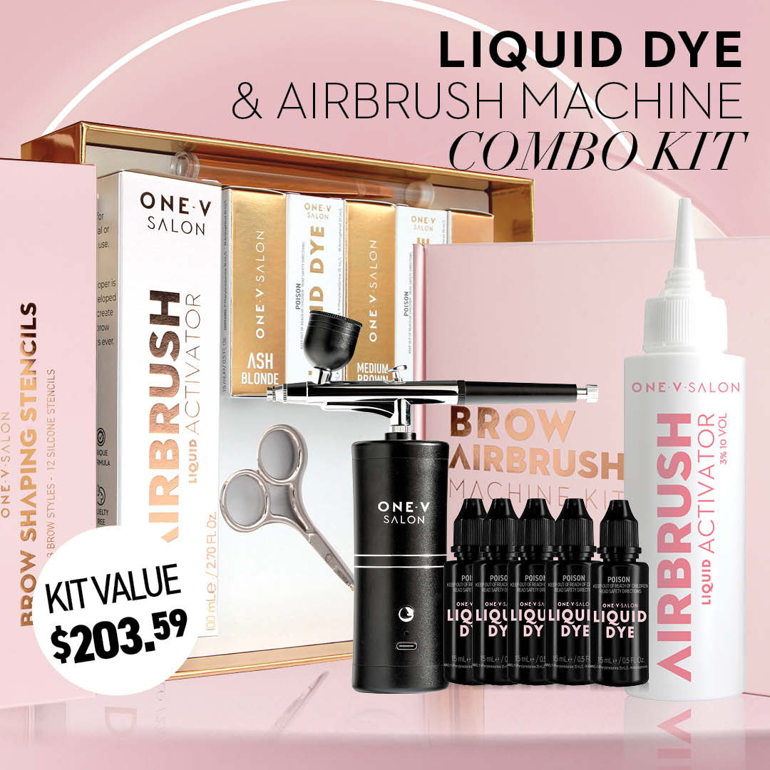 Brow Liquid Dye Complete Combo Kit & Airbrush Bundle Kit - One V Salon