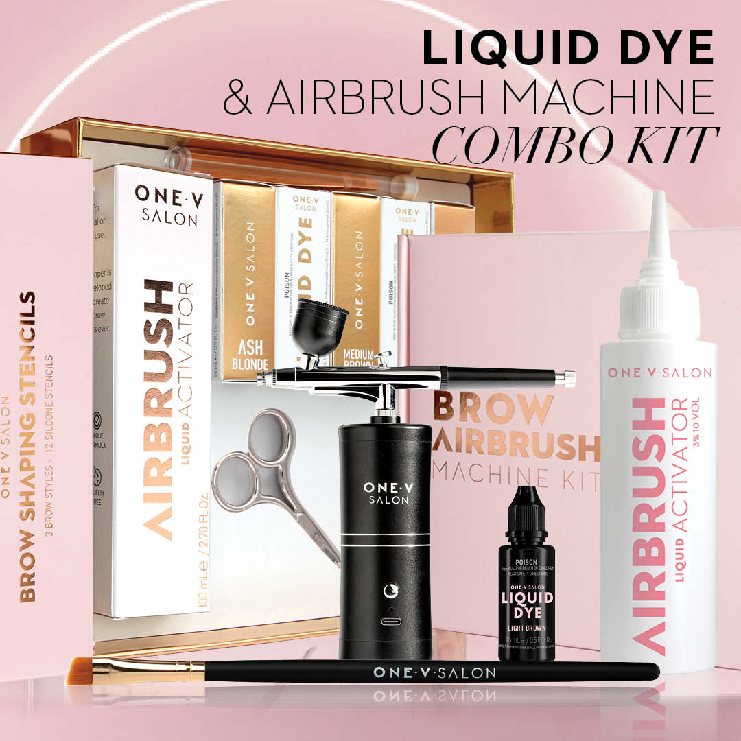 Brow Liquid Dye Complete Combo Kit  And Airbrush Bundle Kit - One V Salon
