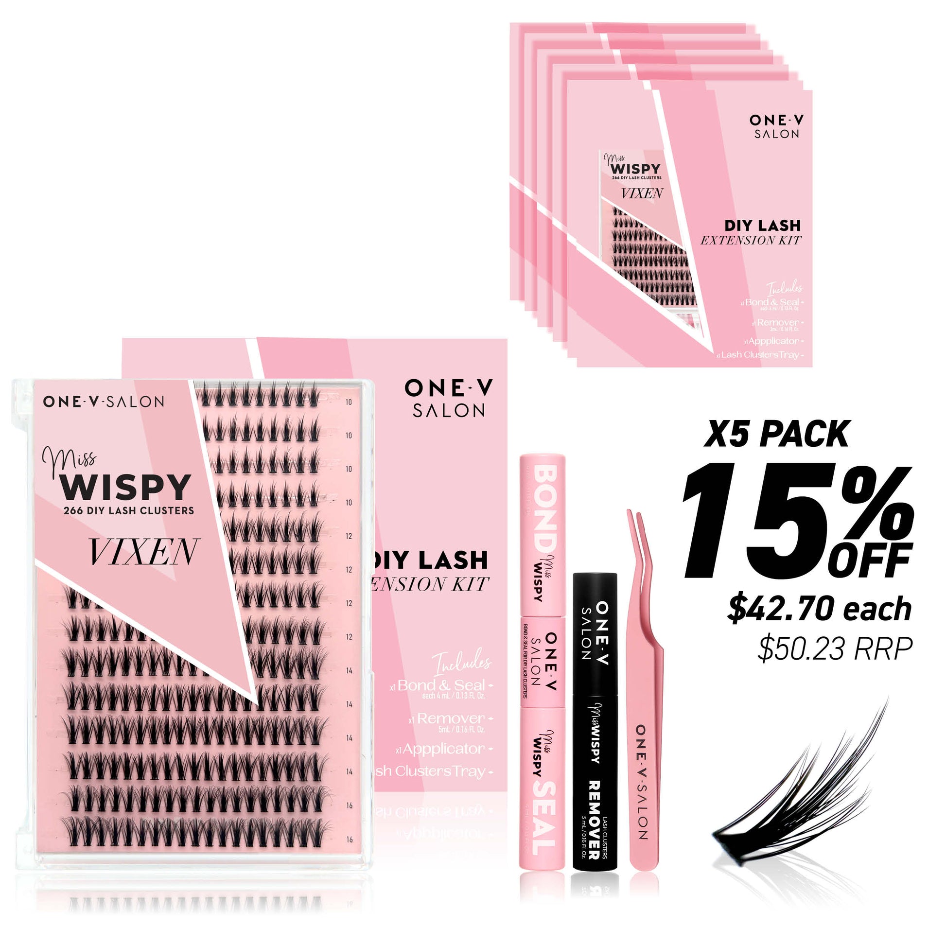 Miss Wispy Cluster Lashes - Vixen Complete Kit (Bundle Pack) - One V Salon
