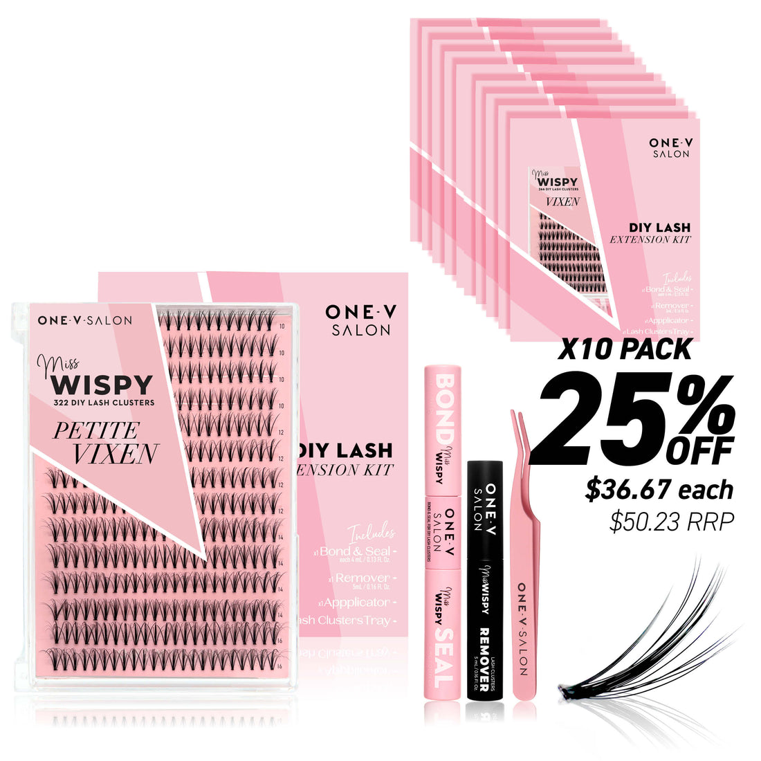 Miss Wispy Cluster Lashes - Petite Vixen Complete Kit (Bundle Pack) - One V Salon