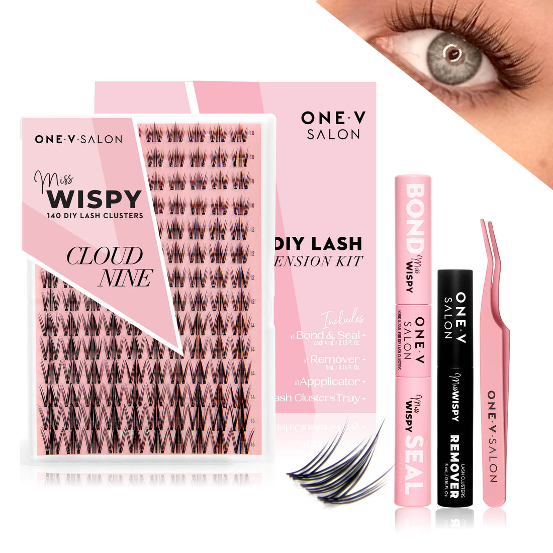 Miss Wispy Cluster Lashes - Cloud 9 - 140 DIY Cluster lashes Complete Kit - One V Salon
