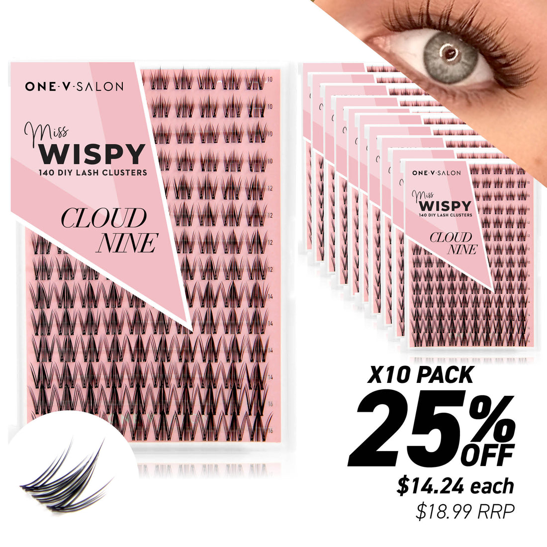 Miss Wispy Cluster Lashes - Cloud 9 - 140 DIY Cluster Lashes (Bundle packs) - One V Salon