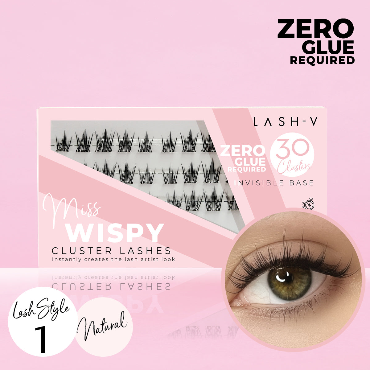 Miss Wispy Cluster Lashes - No Glue - 30 Clusters . - One V Salon