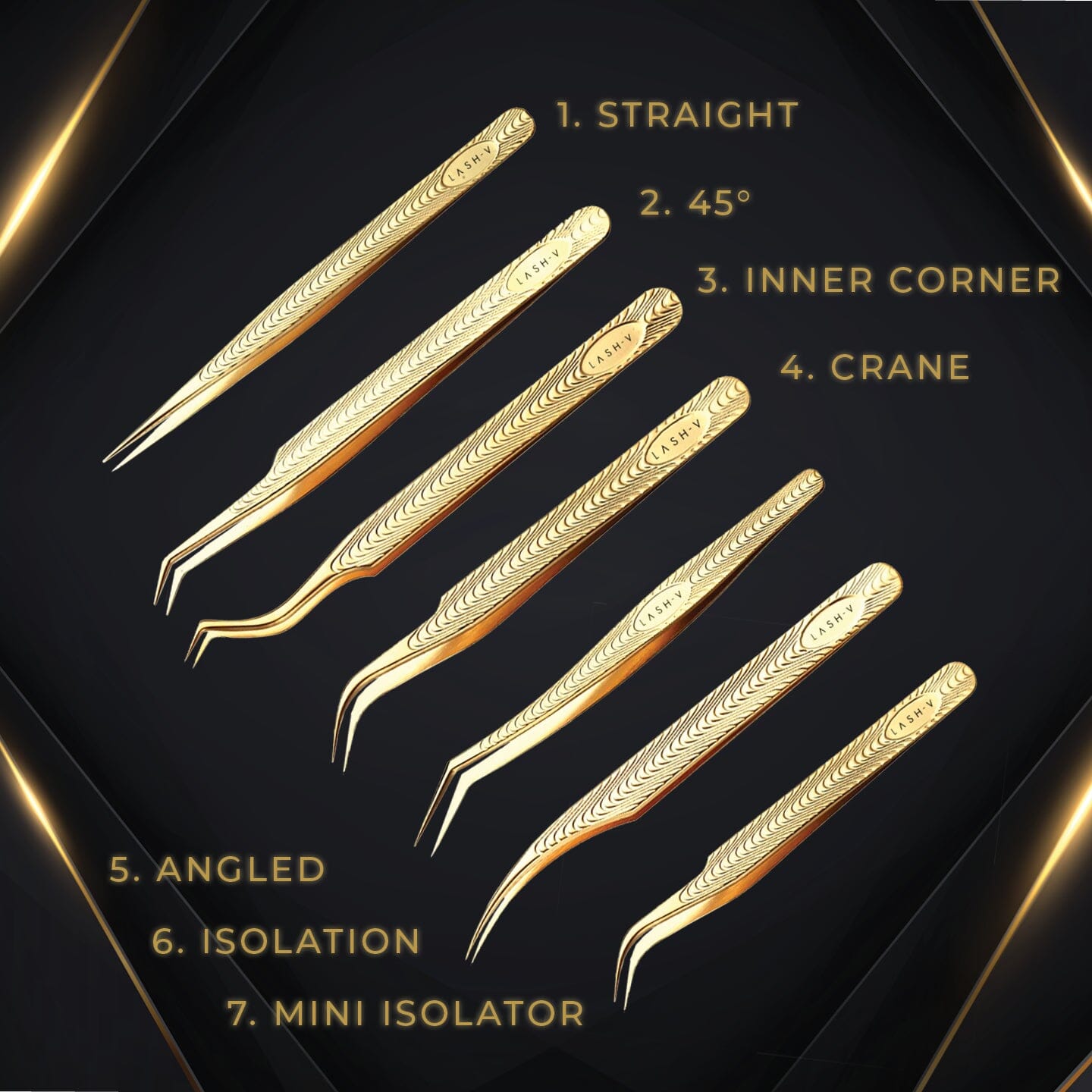 Luxe Gold Tweezers - 7x Pack Combo - One V Salon